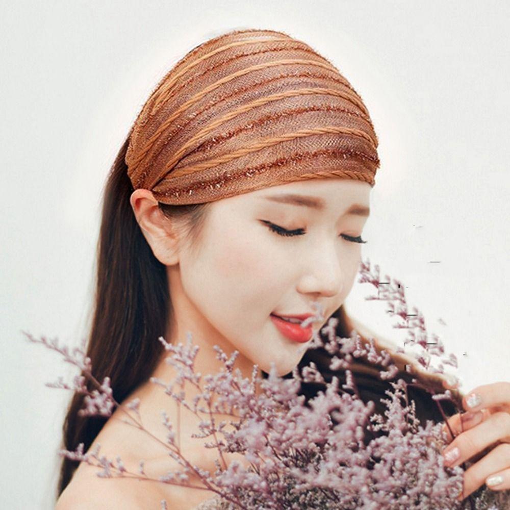 Hoop Elastic Hair Band Shiny Stripe Wide Hair Band Mesh Hairbands Women Headband Korean Headwear