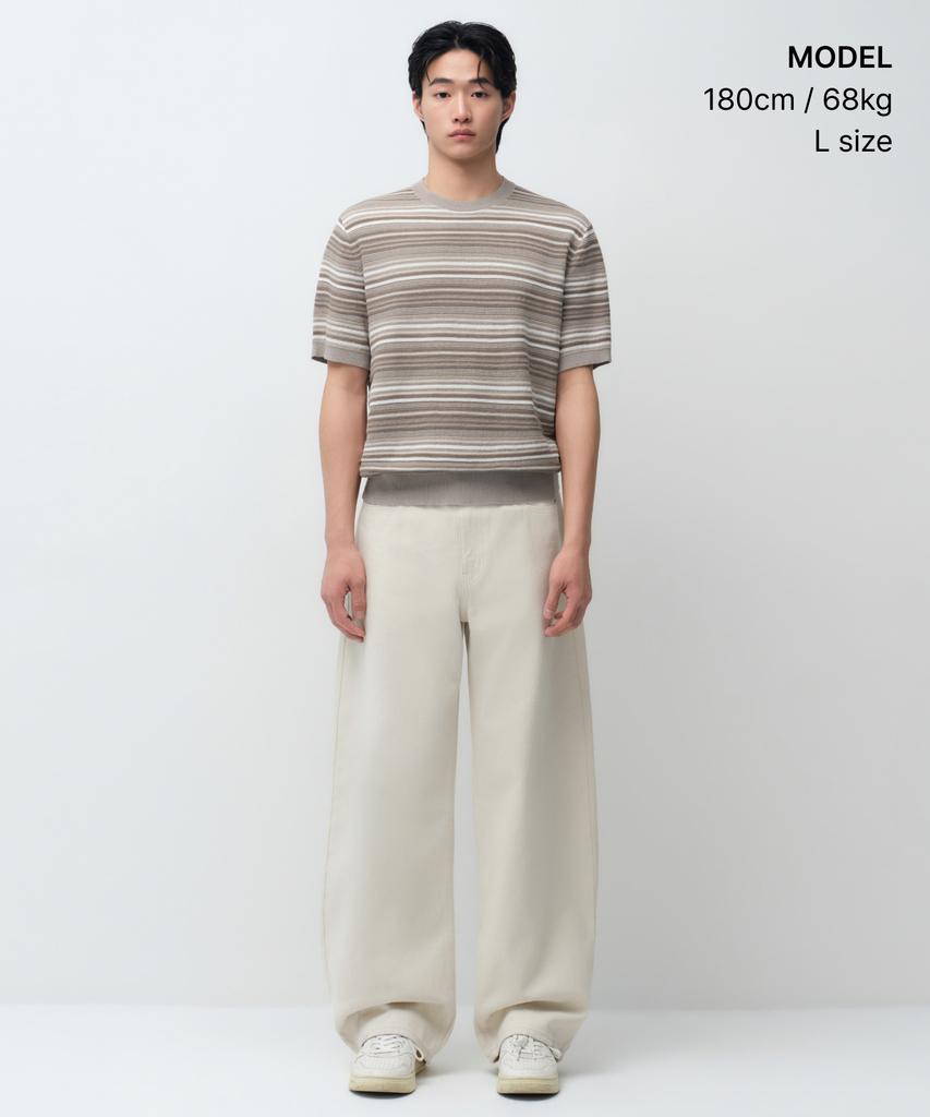 MUSINSA STANDARD Multi-Stripe Short-Sleeve Knit [Mushroom]