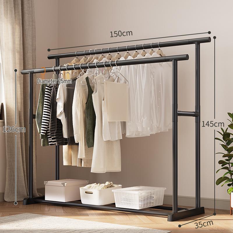 Extra Thick Double Row Vertical Clothes Rack with Wheels for Bedroom Storage