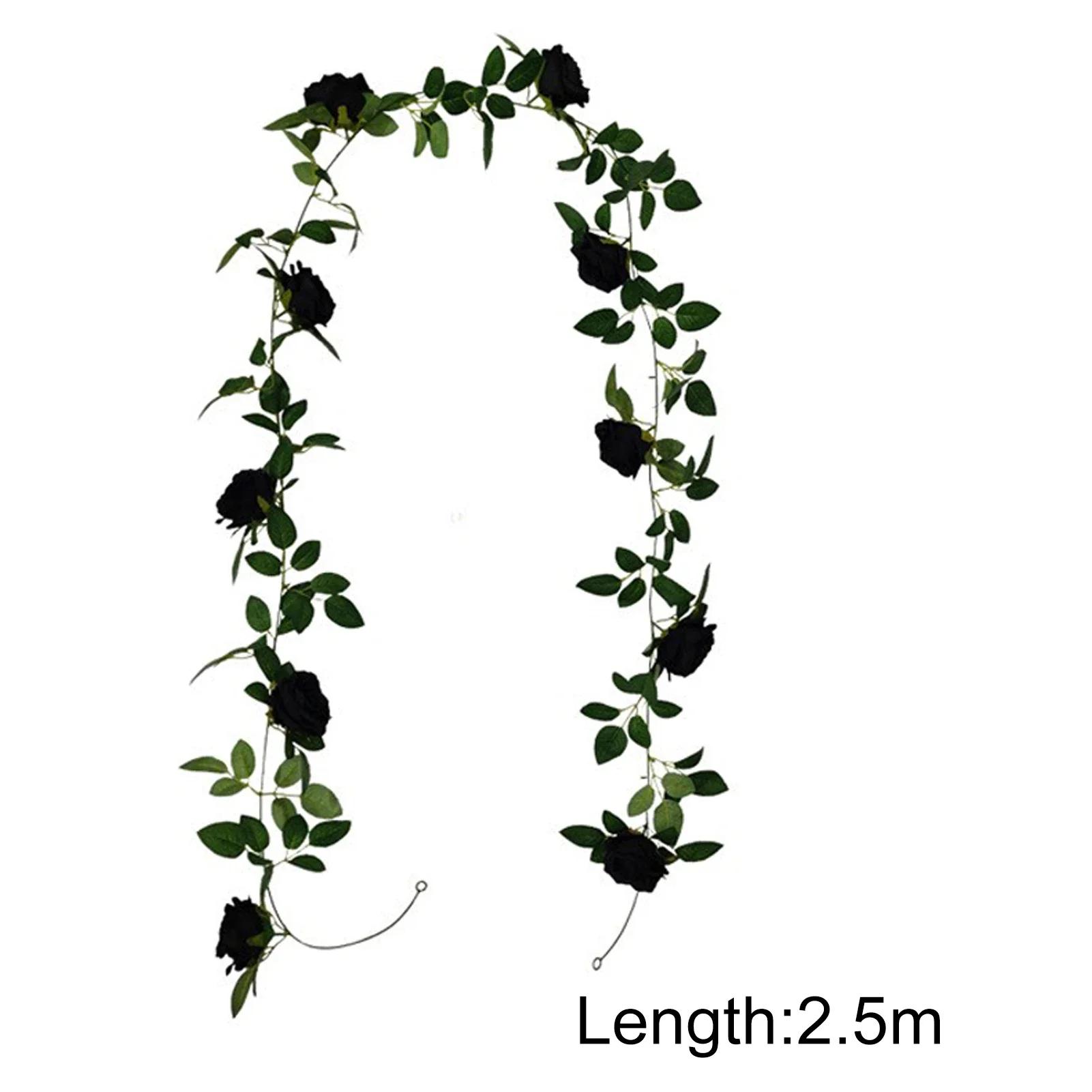28 Fork Green Leaf Black Rose Flower Vine Artificial Flowers Green Plant Decorations Hanging Rattan