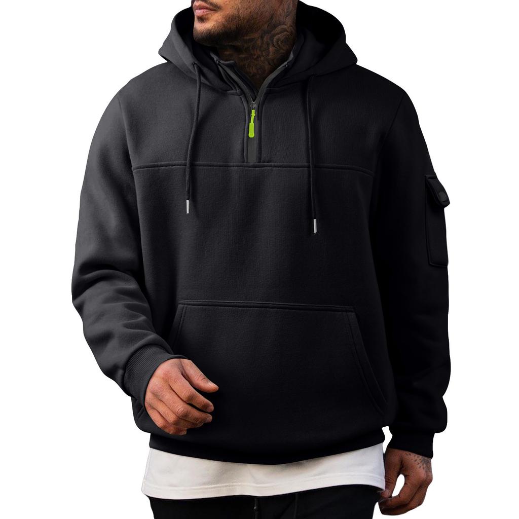 Men's Sweatshirt Hoodie Half Zipper Arm Pocket Cardigan Men's Sports Large Size Casual Hoodie