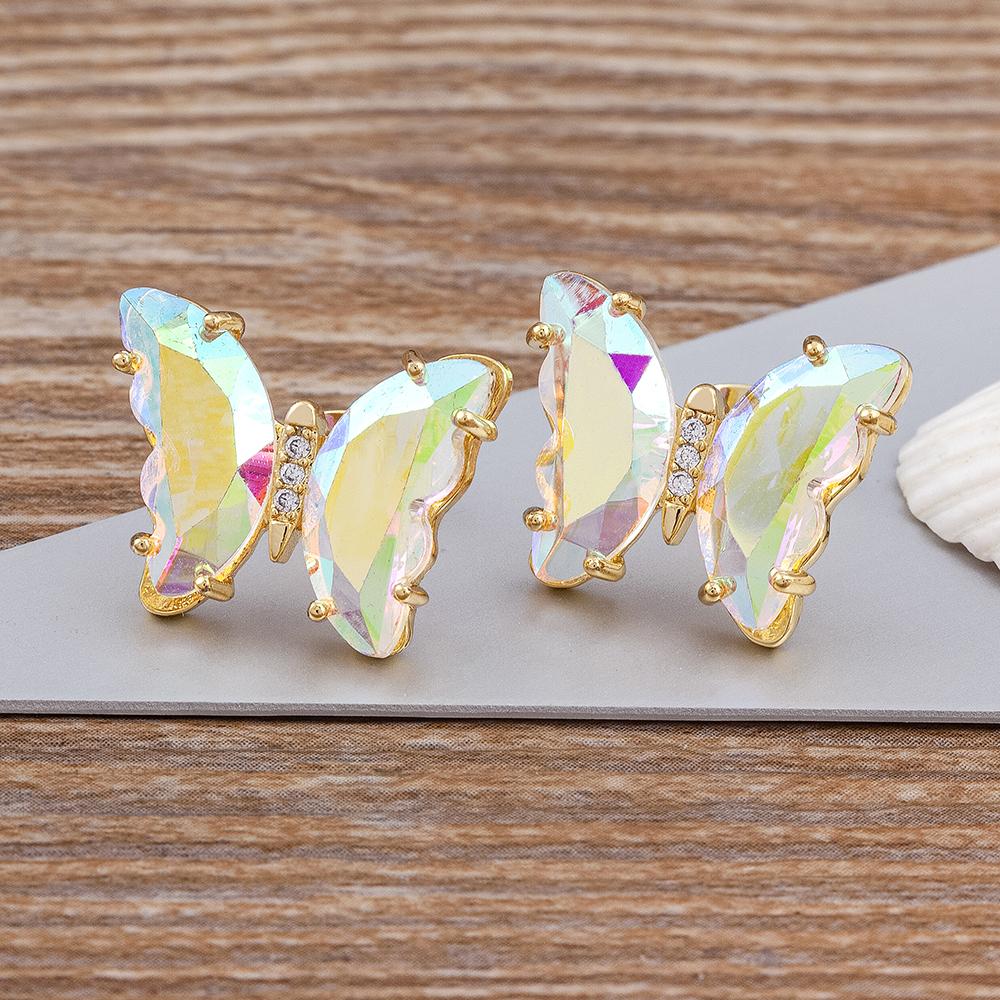 Nidin New Fashion 8 Colors Exquisite Lovely Butterfly Transparent Crystal Zirconia Stud Earrings Feminity Elegant Jewelry Gift