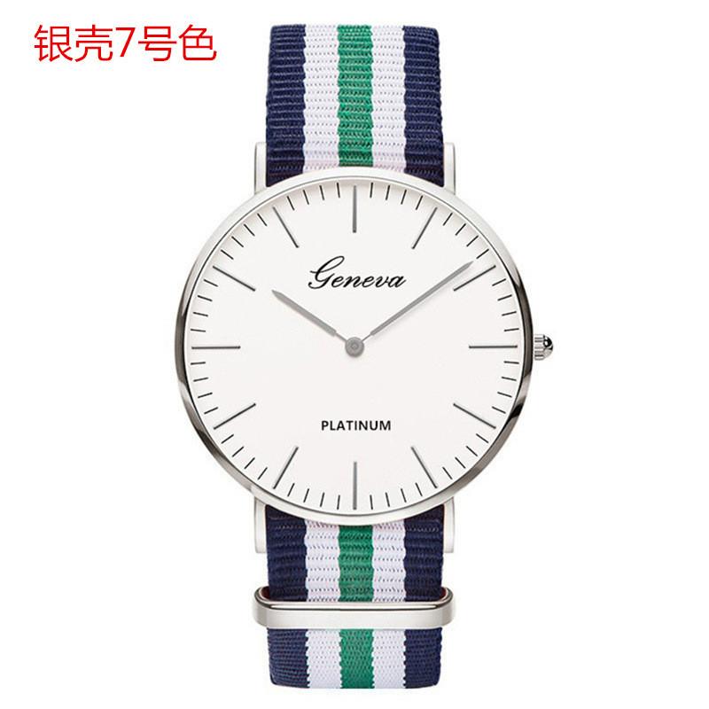 Classic simple thin large dial watch two-pin color matching nylon canvas with quartz watch men's and women's leisure watch