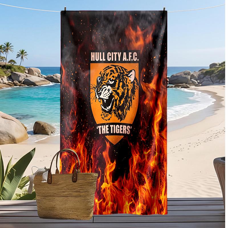 Asciugamano da Spiaggia con Stampa Calcio Hull City, Asciugamano Grande Morbido Asciugatura Rapida per Spiaggia Campeggio Nuoto