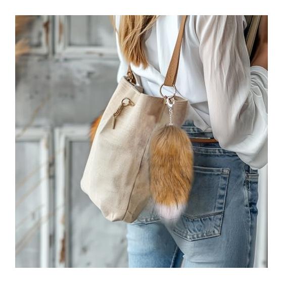 [VOOCYE] Keychain Fox Tail Stainless Steel Corrosion Resistant Rust Proof Tail Key Chain Pendant Bag Charm Animal Cute Fluffy Key Decoration