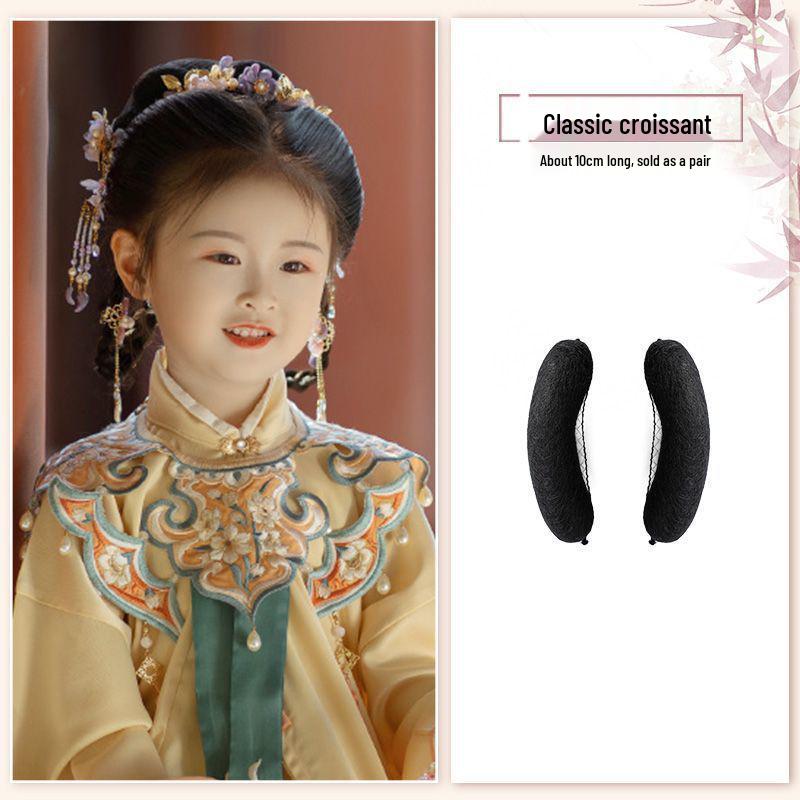 Tang Dynasty Wig Bag: Style-Ready Head-Covering with Side Ties, Hanfu-Inspired Round Hair Roller Pad.