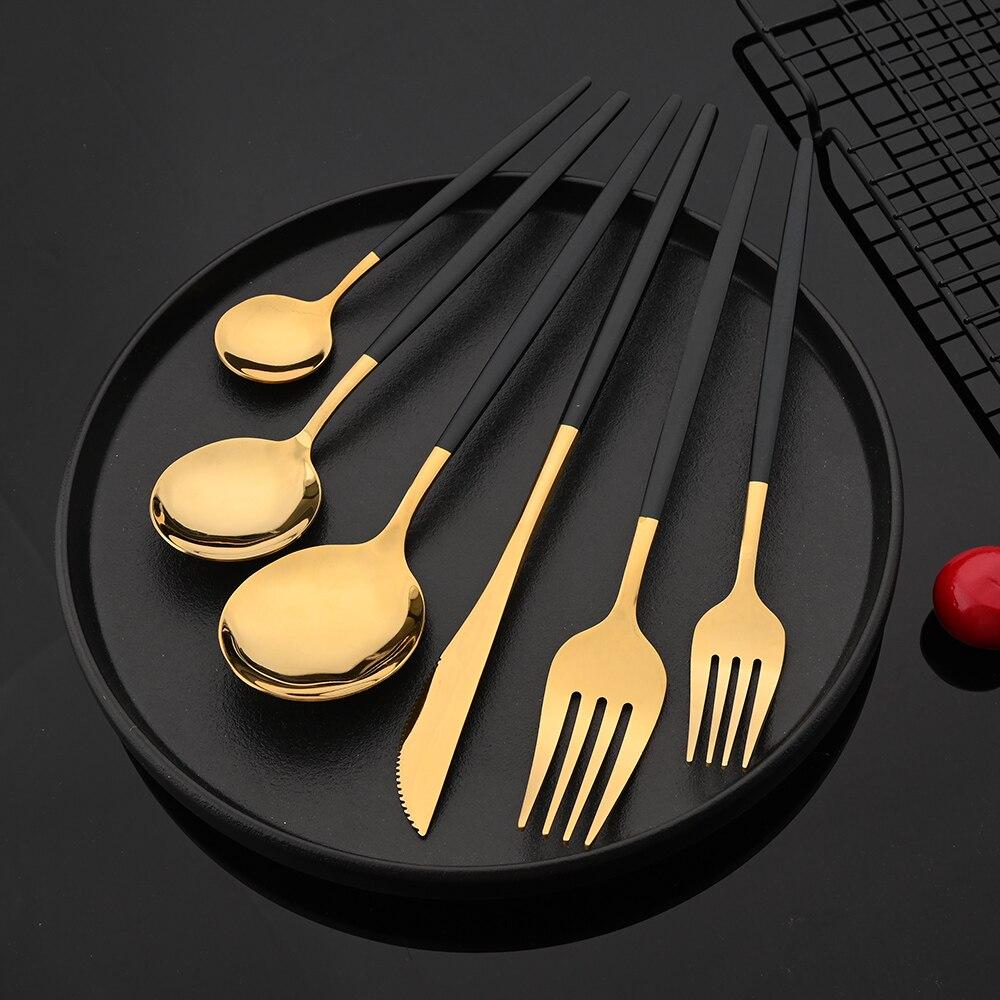 20Pcs/4Sets Stainless Steel Cutlery Tableware Mirror Polished Dinnerware Set White Gold Knife Fork Spoon Flatware Silverware Dinner Set