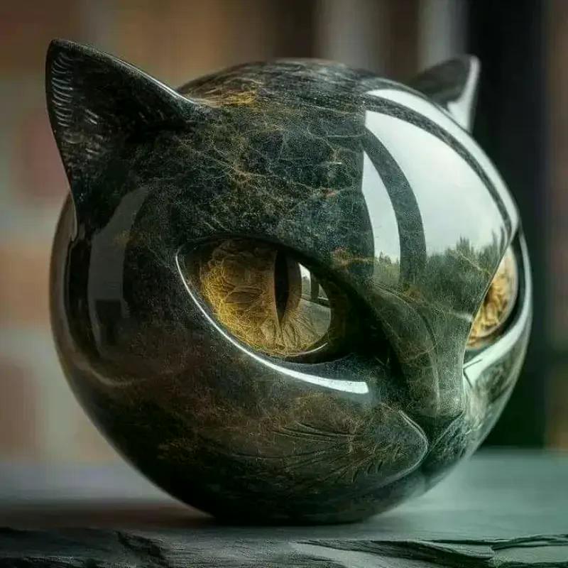 Figurina Escultura Gato Preto Halloween Textura Gato Pedra Resina Ornamento Estátua Gato Decoração Casa Escritório Estante Artesanato