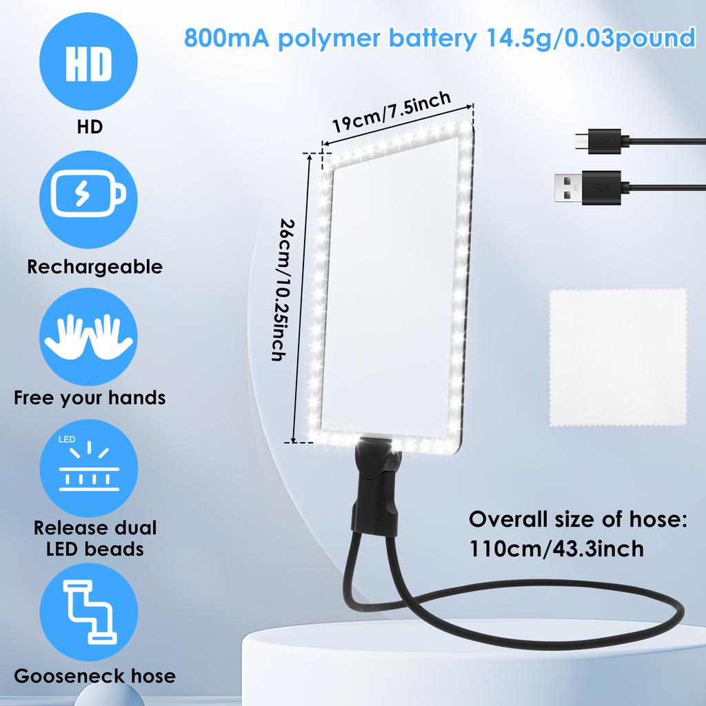 Neck Wear Magnifier Glass LED Magnifying Hands Free Full Page Reading Magnifier 7.5 X 10.2 Inch for Elderly Reading Magnifier