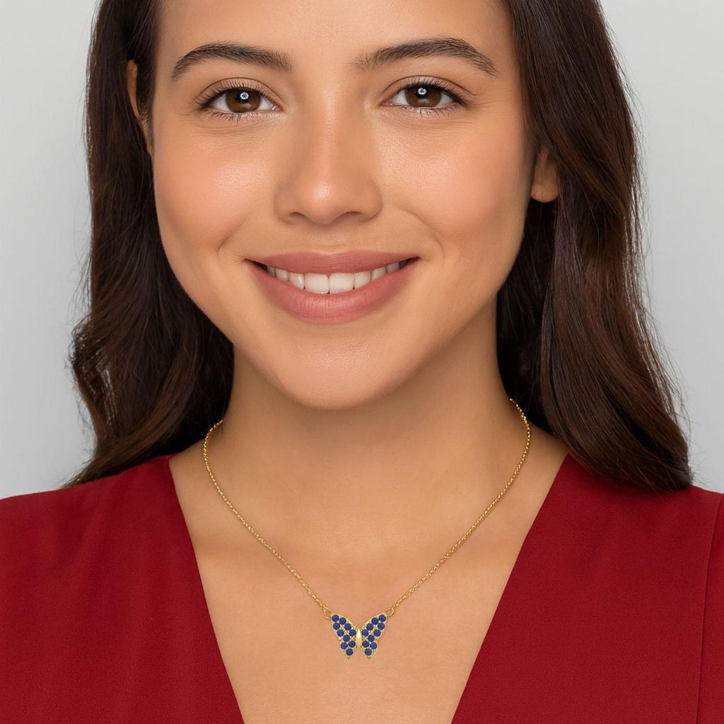 Blue Sapphire Butterfly Dainty Necklace- Sterling Silver