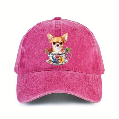 Söt Chihuahua med Blommigt Kopptryck Bomullskeps Justerbar Mjuk Solskydd Casual Hatt för Vuxna