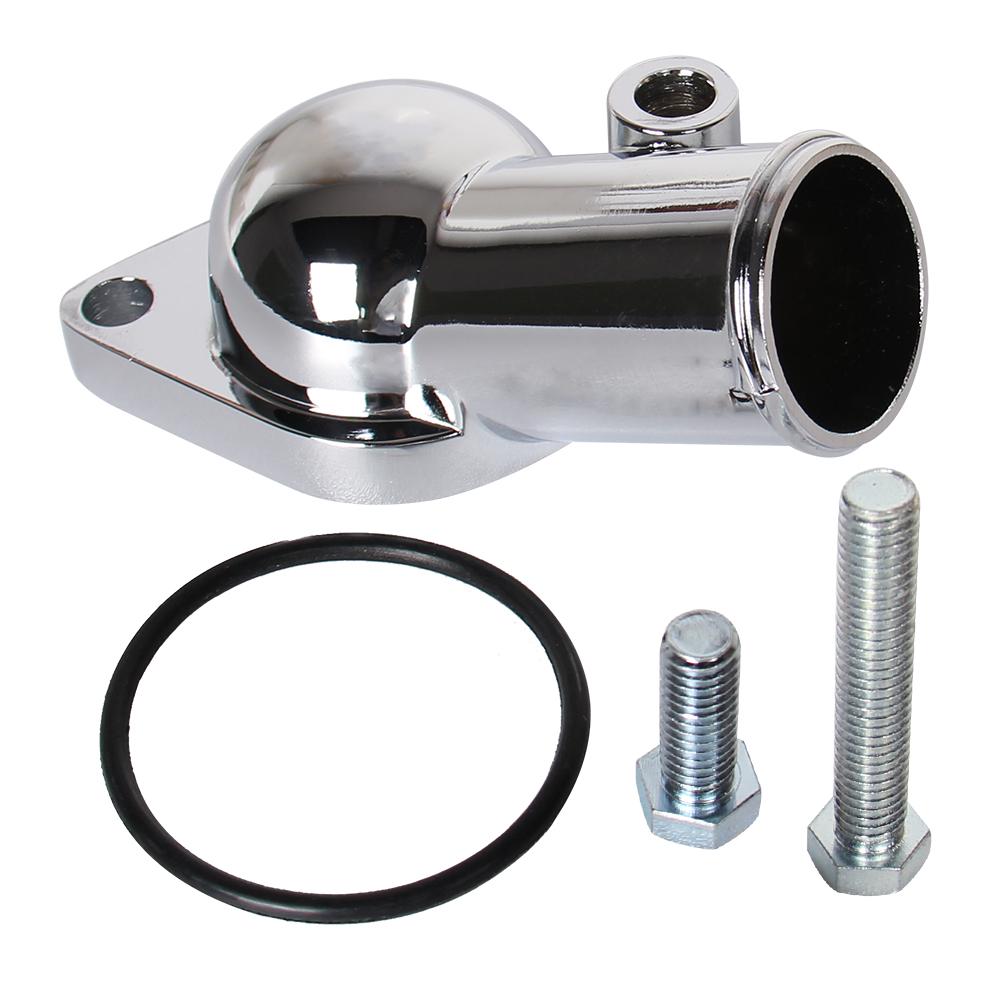 SBC BBC Chrome Water Neck Thermostat Housing Outlet Fit Chevy 45 Degree 350-454