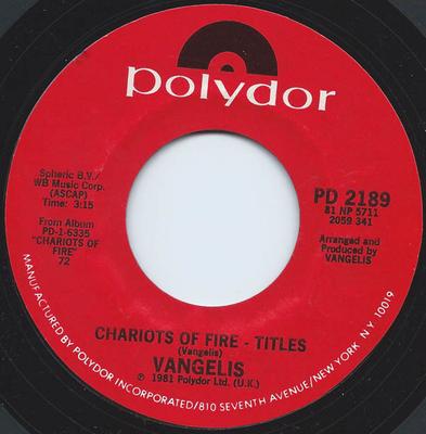 7inch Record VANGELIS - Chariots Of Fire - Titles PD2189 Polydor 1981 US Soundtracks & Musicals Used