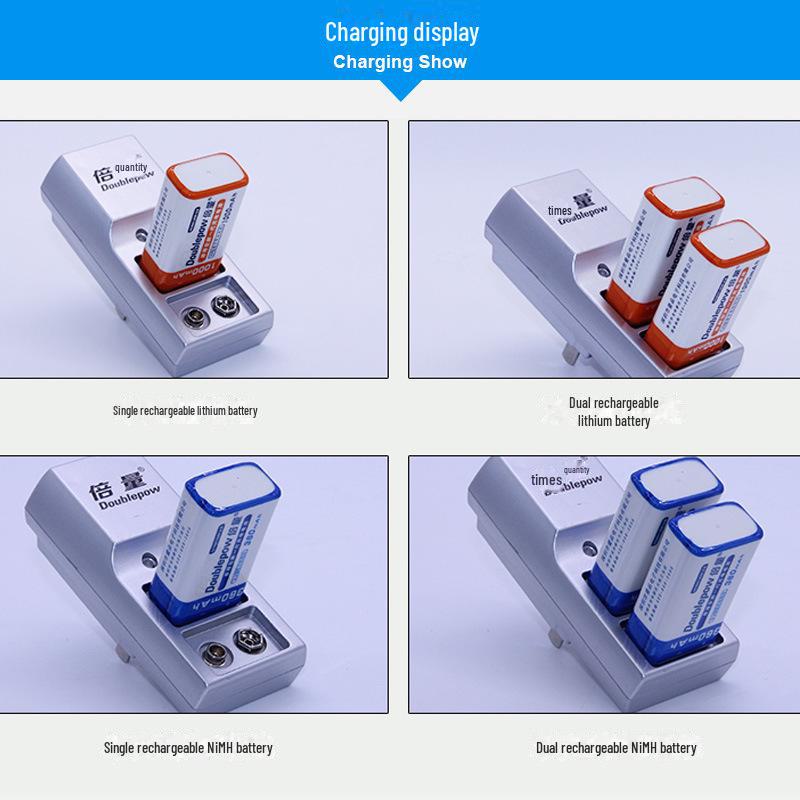 9V Battery Charger Set with 2 Rechargeable 3700mAh Lithium-Ion Batteries