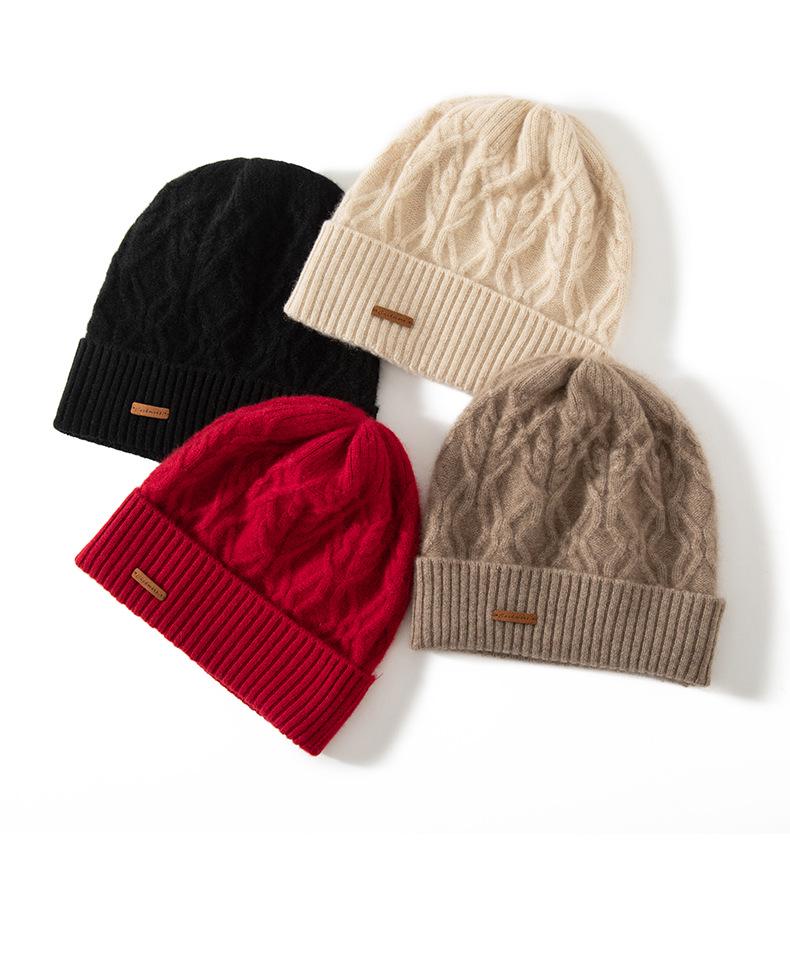 Women's 100% Pure Cashmere Knit Hat - Warm, Ear-Covering, Versatile Brim for Autumn/Winter