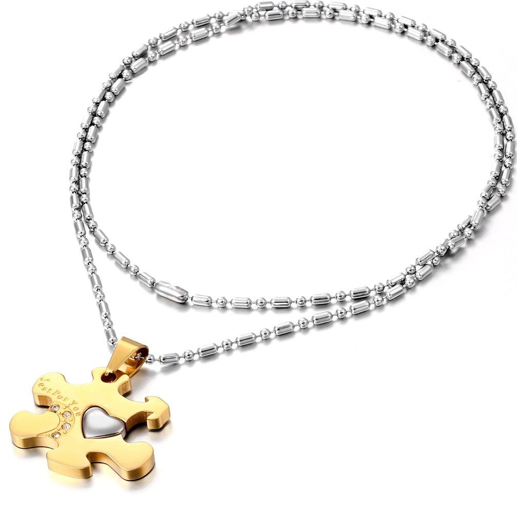 A Gift for Your Loved One or Couple As a Proof of 1 Pair JUST FOR YOU Jigsaw Stainless Silver Bag [JEWELRYWE] Boyfriend/girlfriend Love, (2 Pieces)