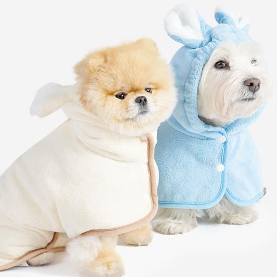 Pet Bath Wrap Super Absorbent Dog Towel with Bunny Ears Fast Drying Hooded Pet Robe for Dogs Cats Bath After Shower Grooming