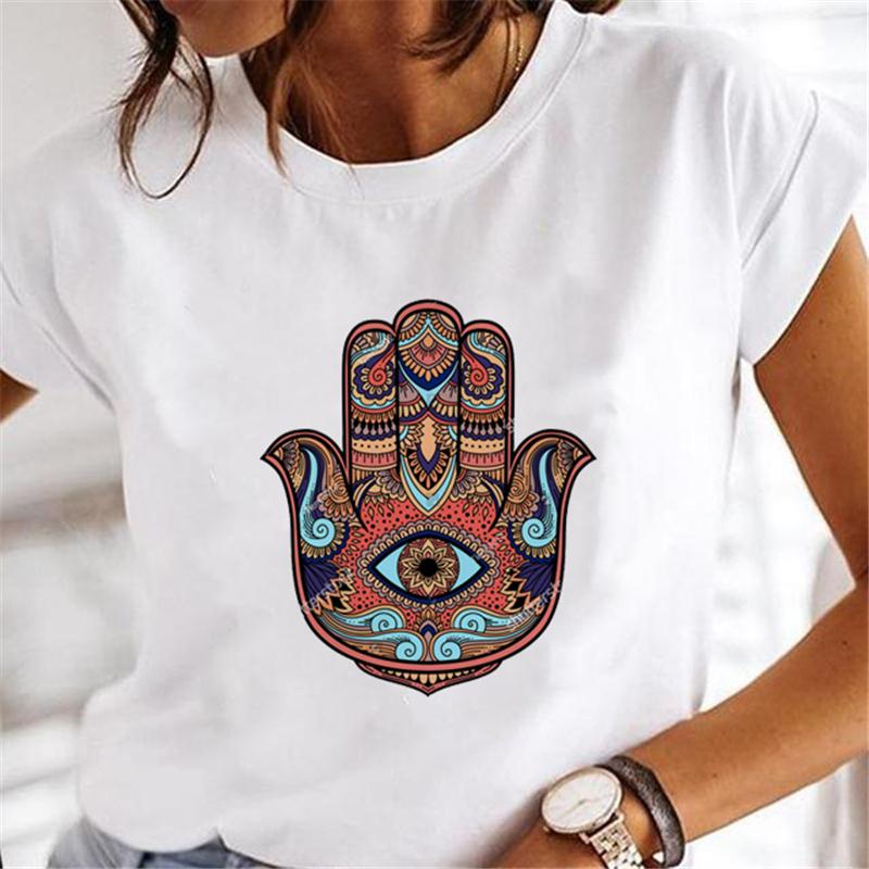 Hand Of Hamsa Fatima Print Fashion T-shirt Top Women's Summer Casual Harajuku Pattern Print Short Sleeve Shirt Y2K top