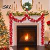 Snowy Winter Tree Ornaments 78 Inch Red Christmas Tinsel Garland, Holiday Shiny Metallic Foil Twist Garland Flexible Hanging for Party with Snowflake