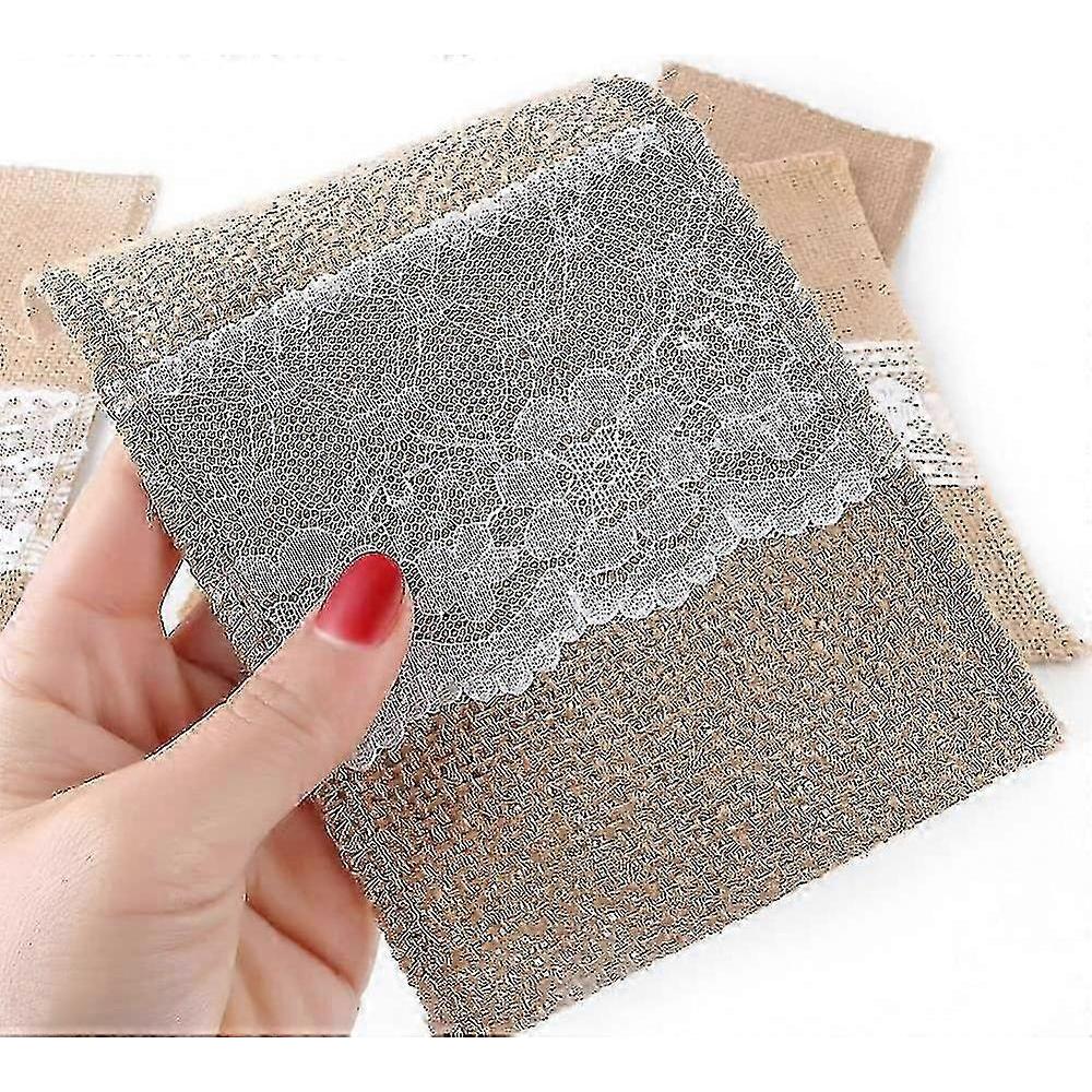 Set Of 10 Natural Jute Cutlery Bags, Jute With Lace Knife Bags, Cutlery Bags For Wedding
