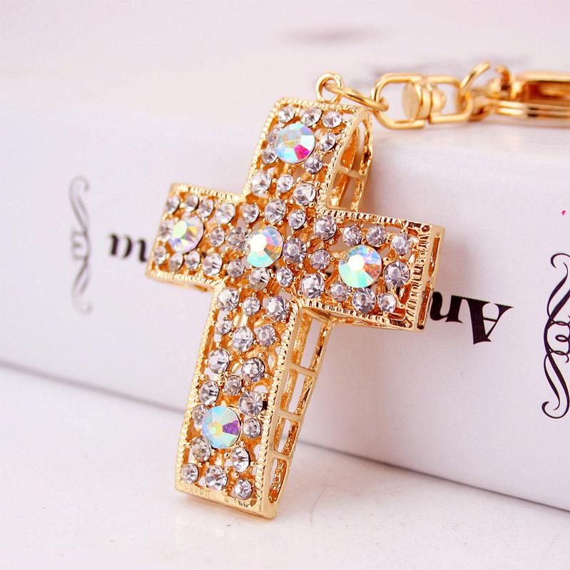 Colorful Rhinestone Cross Keychain Pendant and Bag Accessory