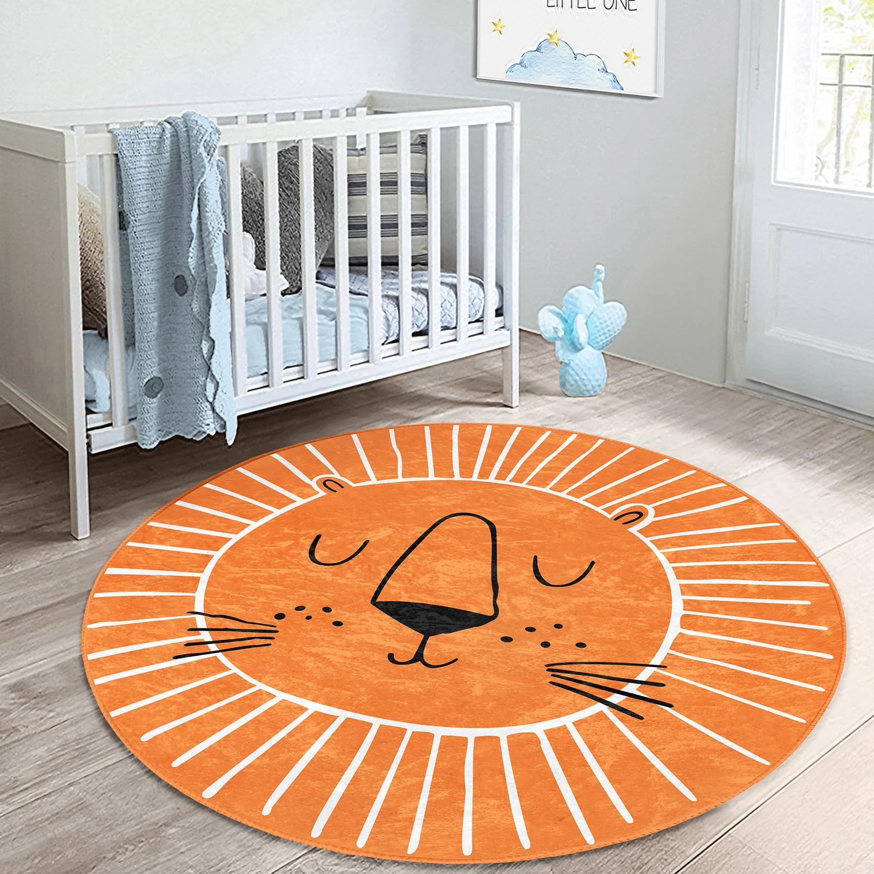 

1pc Bohemian Style Lion Pattern Round Rug, Non-slip Floor Mat for Living Room, Bedroom, Bathroom, Holiday Home Decoration 60cm