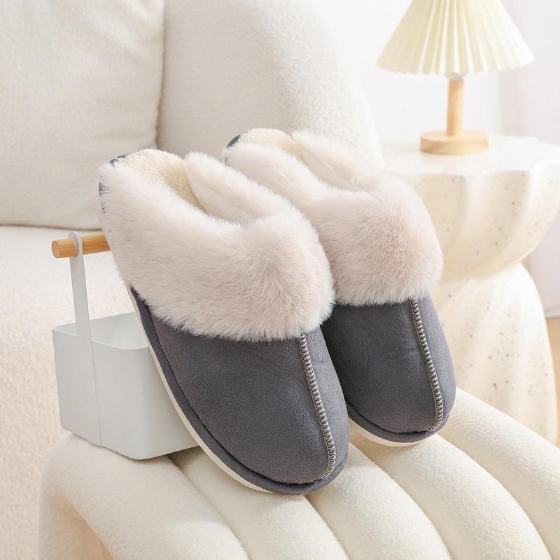 Unisex Suede Cotton Slippers: Warm Furry Indoor Footwear for Autumn & Winter