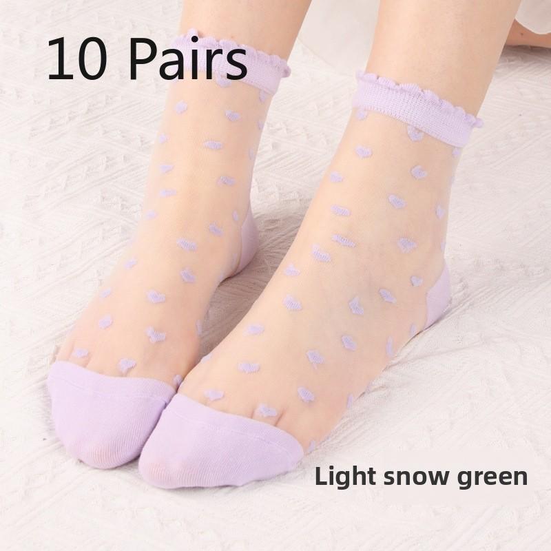 

10 Pairs Socks Spring/summer Thin Fashion Thin Crystal Silk Midtube Women s Socks Cool Transparent Love Glass Stockings 10 Pairs фіолетовий