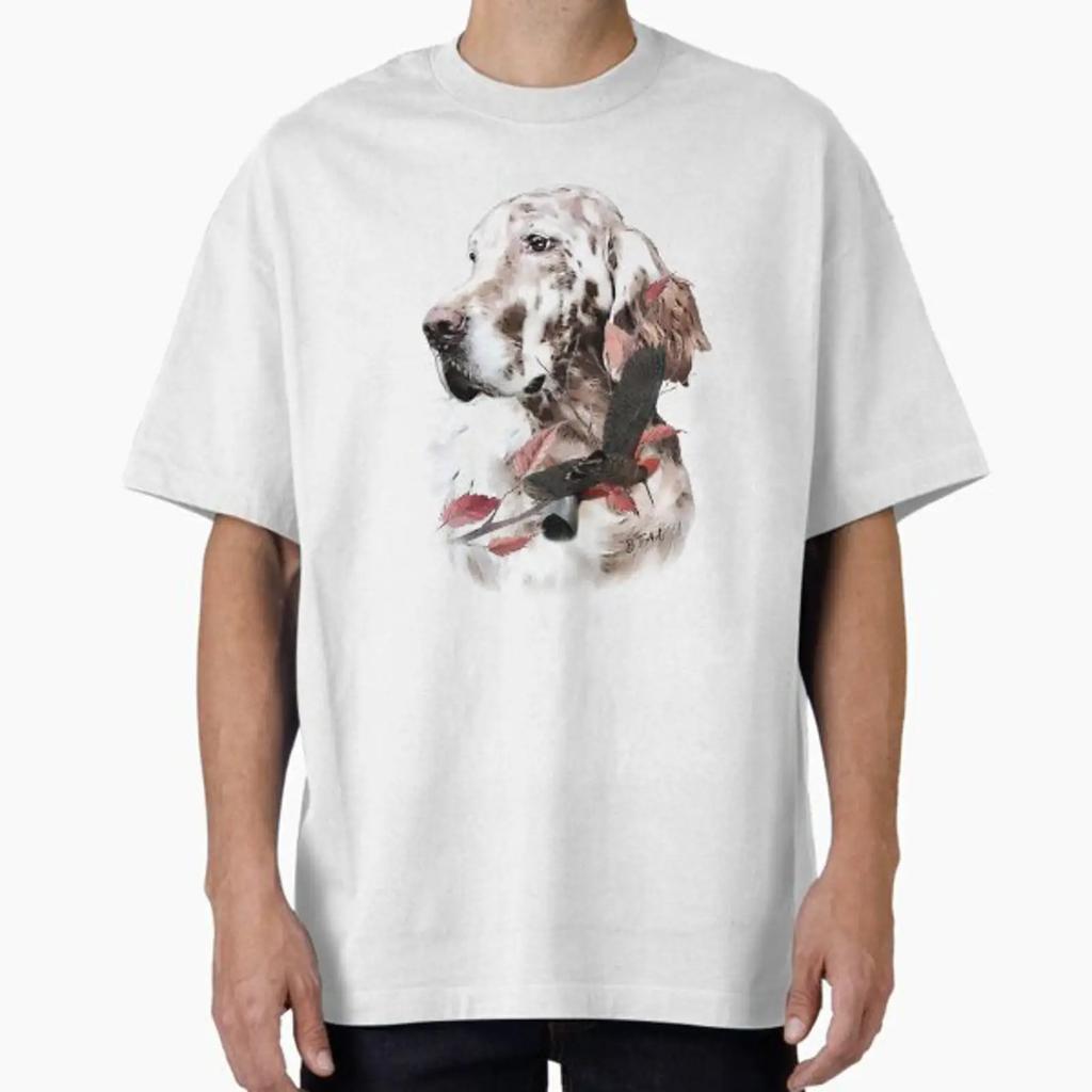 The English Setter Passion Hunting Oversized T Shirt Vintage Stretched Fashion Graphic Comfortable Streetwear