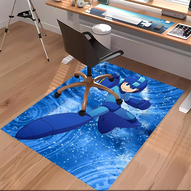 1pc Cartoon Rockman Game Megaman Print Area Rug - Soft, Washable Non-Slip Indoor Mat for Office Chairs, Living Room, Home Office Decorative Rug