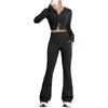 16 Spring new European and American fashion suit zipper hooded pit strip top low waist flared pants two-piece set women