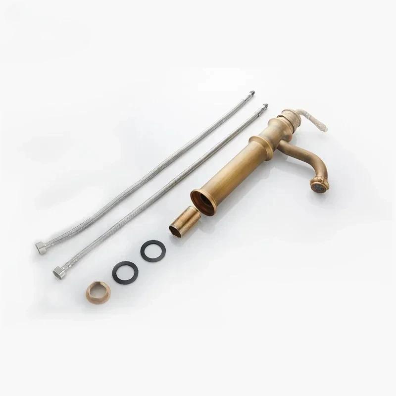 Basin Faucets Antique Brass Faucet Bathroom Single Handle Vintage Deck Mount Torneiras Hot Cold Bath Mixer Water Tap