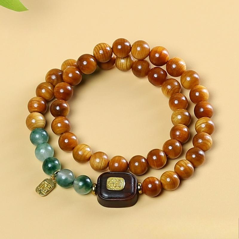 8mm Thuja Wood Bracelet Unisex Hand Polished Beaded Wrist Ornament With Carved Floral Cat Paw Lotus Pod Decor