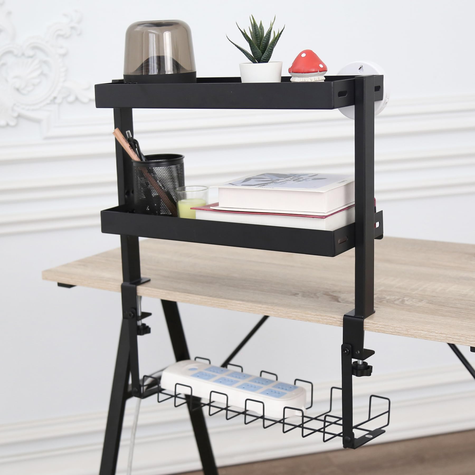 

Druvia Desk Storage Rack with LED Clamp No Drilling or Screws 10kg Load Can be Used as a Monitor Easy Cable Desk Small Item Suitable for Rental Office чёрный