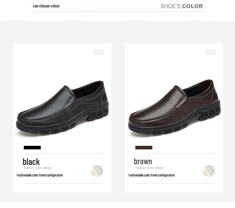 Men's Round Toe Cowhide Loafers - Slip-On, Thick Sole, Breathable, Low Heel Casual Shoes