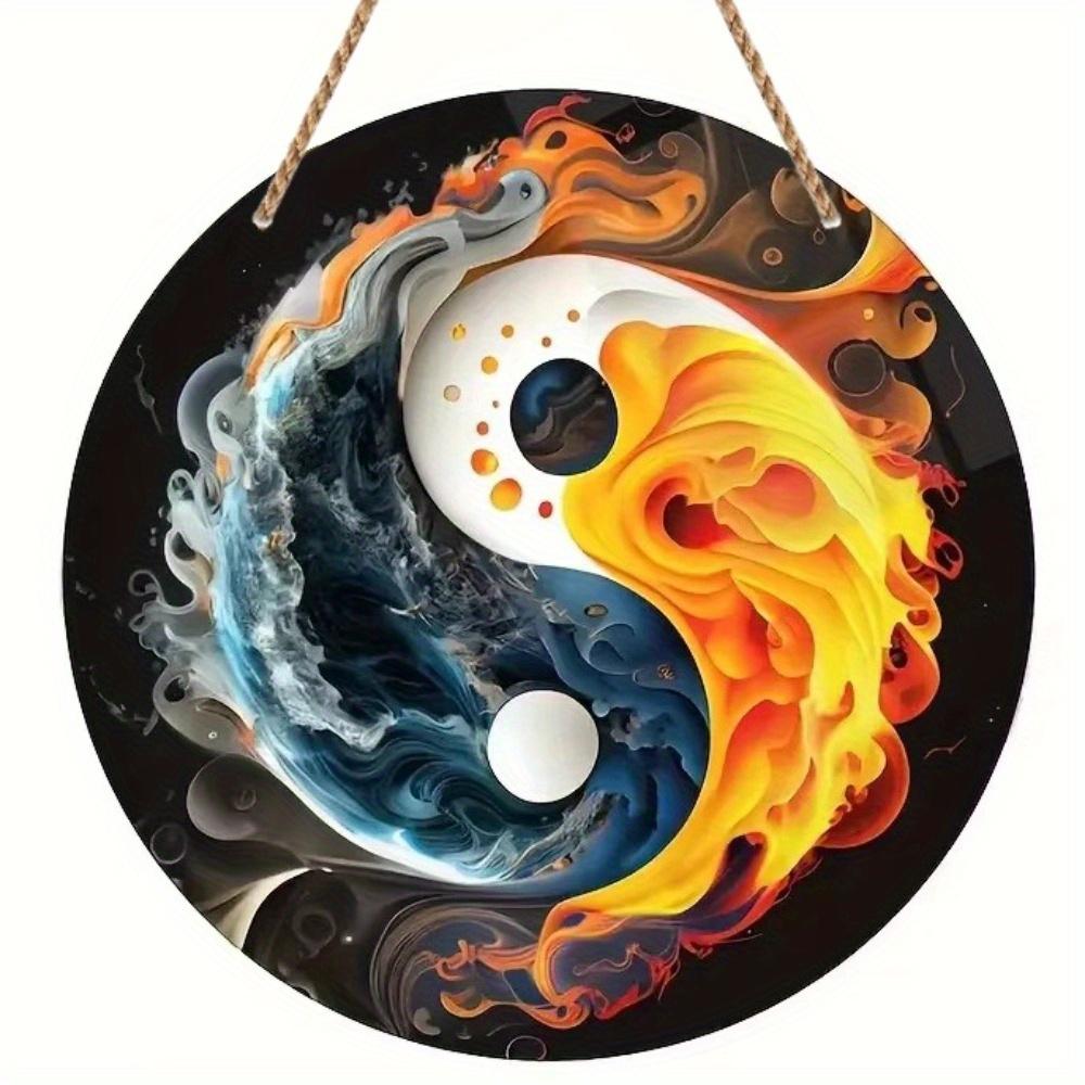 

1шт 2d Плоский Цікавий Мистецький Знак Тай-Цзи Інь Ян - 20см Декорація Круглий Дерев яний, Для Дому Вітальні Кімнати Кухні Бару Настінна Декорація, Садова Табличка 20cm*20cm