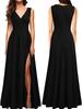 European and American Women's Clothing Sexy Black Dress Long Dress New Fashion Pleated Sleeveless Slit Tide