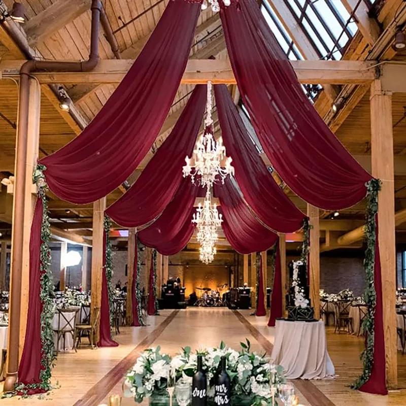 White Wedding Dress Ceiling Drapes Roof Canopy Decor Draping Fabric Chiffon Curtain for Wedding Ceremony Stage Hotel Decoration