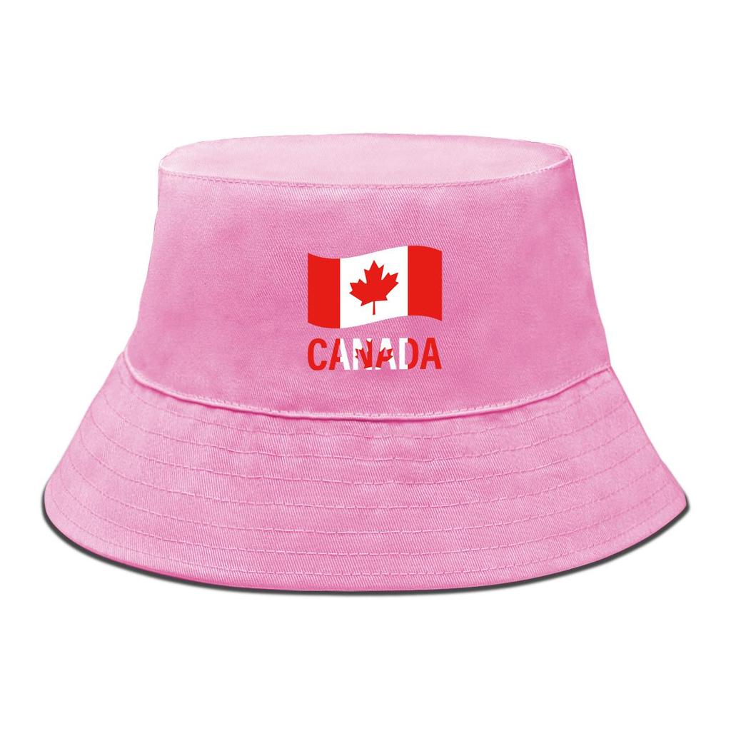 Flag of Canada Print Bucket Hat , Maple Leaf Fisherman Hat Polyester Casual Solid Color Basin Cap