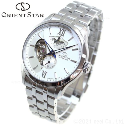 Orient Star RK-AV0B01S Men's Automatic Layered Skeleton Mechanical Watch with Open Heart Design, Made in Japan, 2-Year Manufacturer's Warranty, White