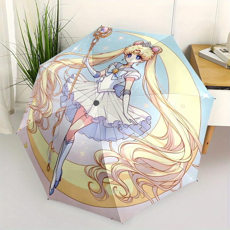 

1pc Sailor Moon Automatic Opening/Closing Umbrella - Portable 3-Fold Design with 8 Iron Ribs, Outdoor, for Fans, Travelers, Daily Use, Gift Idea.