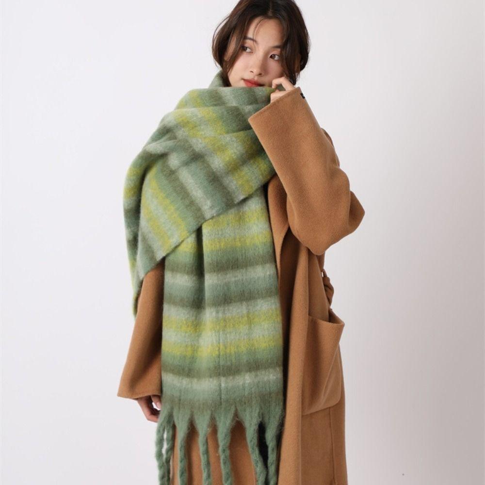 Tassel Plaid Wool Scarf Plush Long Shawl Retro Winter Cashmere Scarves  Autumn Winter