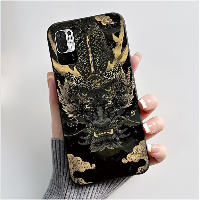 Casing For Redmi Note 10 JE 10T JE Phone Case Luxury Dragon Cute Cool Boys Girls Shockproof Black Matte Soft Silicone Back Cover