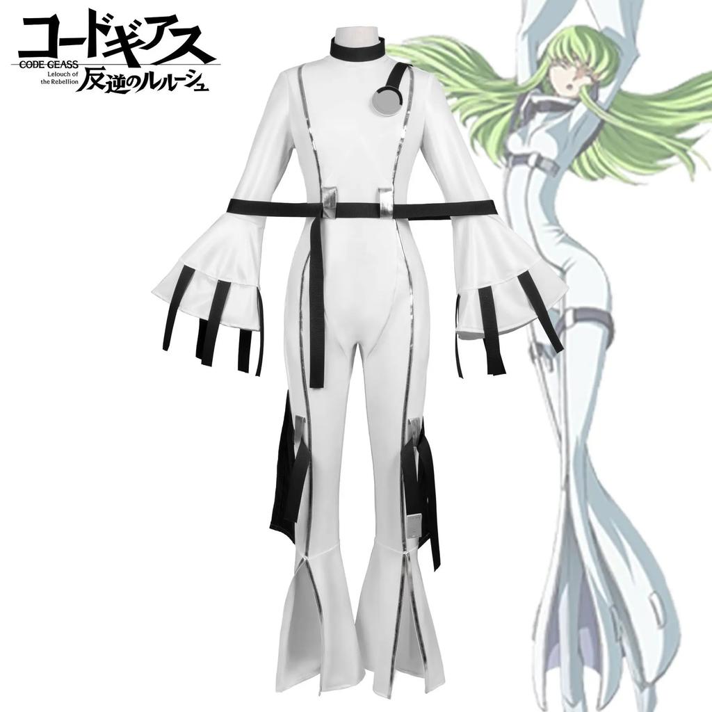 Anime Code Geass: Hangyaku No Lelouch Cosplay Kostýmy C.c. Cos Uniform Bílá Slim-fit Kombinéza Se Zelenou Parukou Kompletní Sada
