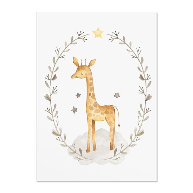 Cartoon Cute Animal Lion Giraffe Elephant Wall Art Canvas Painting Nursery Posters And Prints Wall Pictures Baby Kids Room Décor No Frame