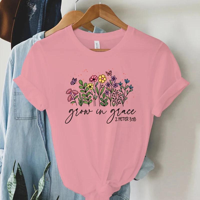 Grow In Grace 2 Peter 3:18 Graphics T Shirt Women Christian Religious Faith T-shirt Summer Vintage Boho Shirt Women Faith Tshirt