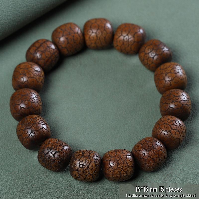 Exquisitely Carved Huanghuali Solid Wood Five Blessings Bracelet – Ethnic Style Jujube Prayer Beads for Men
