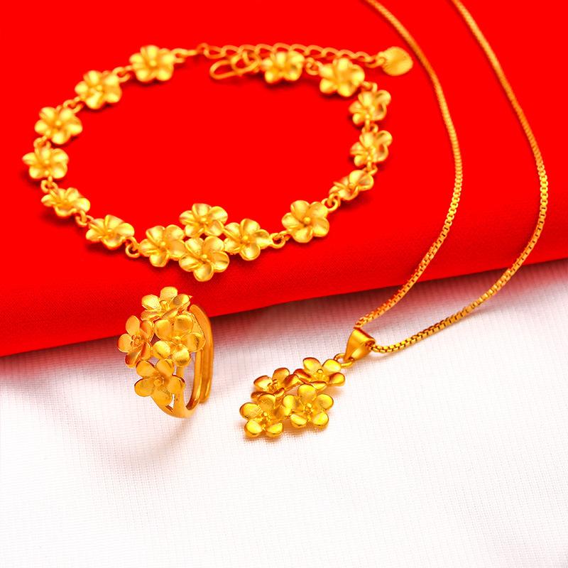 Gold Color Jewelry Sets For Women Multi Flowers Finger Ring Bracelet Necklace S Set Wedding Jewellery Accessories Bijoux Gift