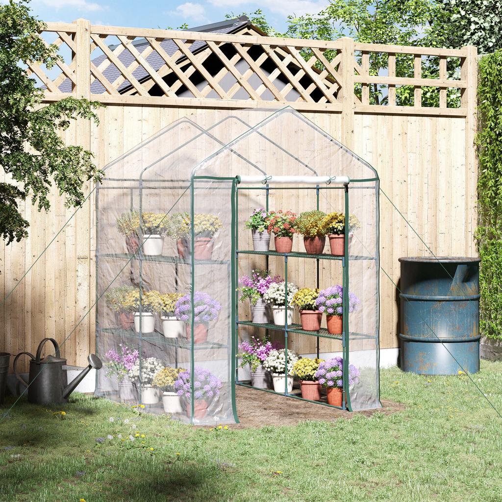 Walk-In Greenhouse Tomato House Cold Frame, 6 Shelves, Steel and PVC, 143 x 143 x 195 cm