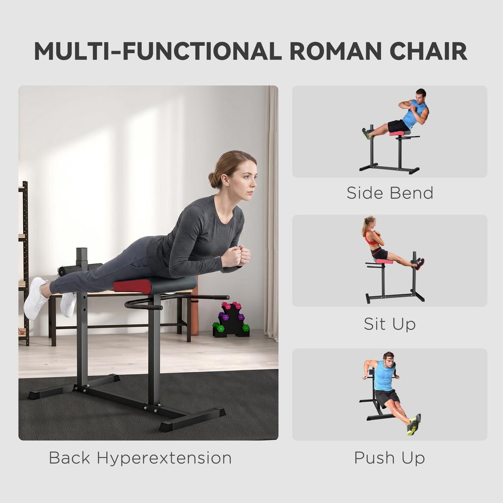 Back Extension Roman Chair, Hyperextension Bench with Adjustable Leg Roller for Back, Abdominal and Gluteal Training